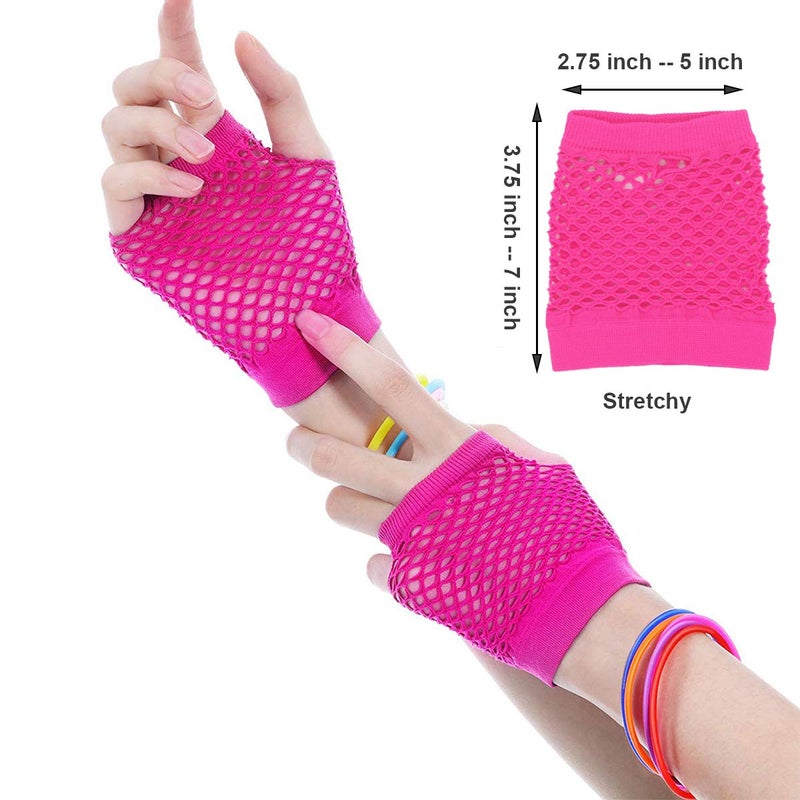 ztweden 80s Women's Costume Outfit Accessories Set Headband Earrings Fishnet Gloves Necklace Bracelet Leg Warmers Pink - Image 5